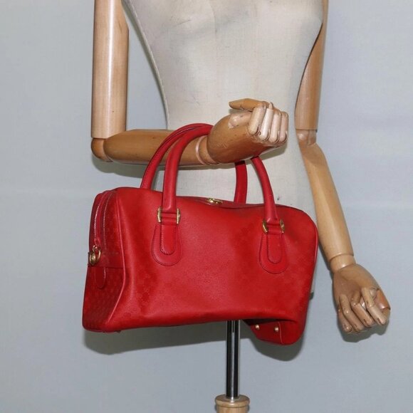 GUCCI Micro GG Canvas Boston Bag Red Gold - Picture 1 of 16